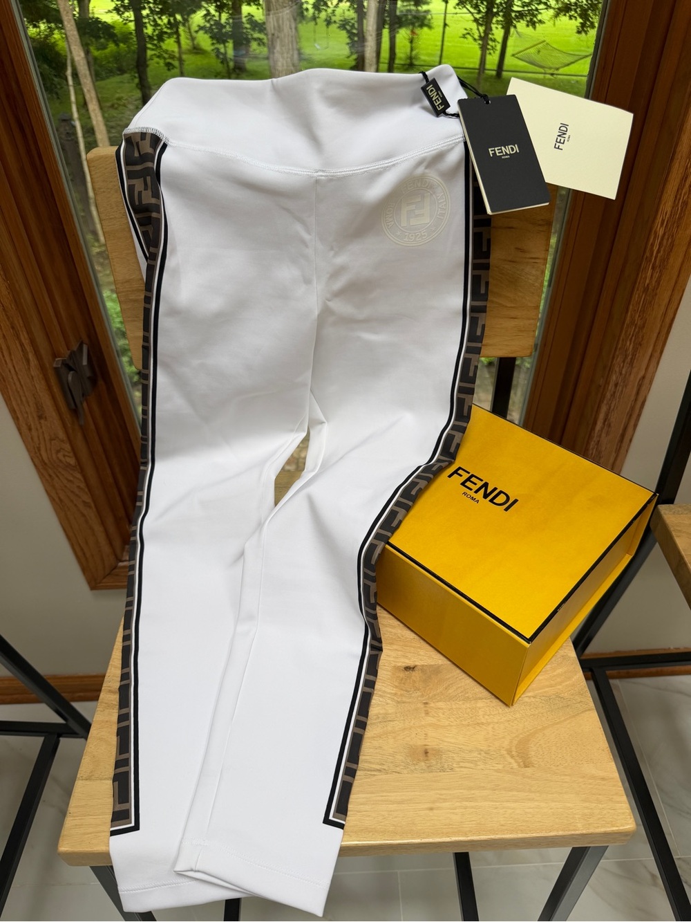FENDI Fendirama FF Logo Leggings White Tobacco IT 38 US 2 NWT